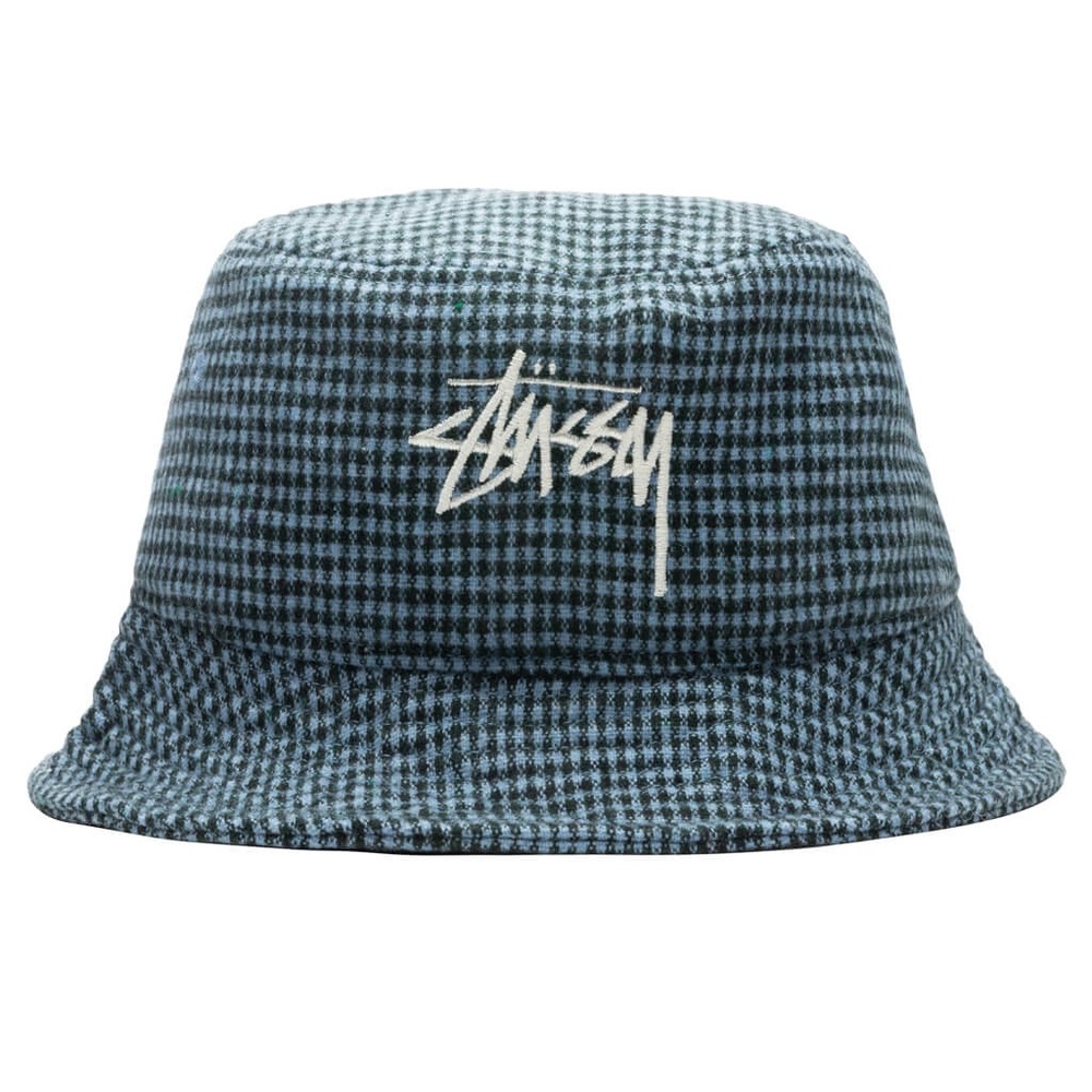 STUSSY blue check bucket hat
